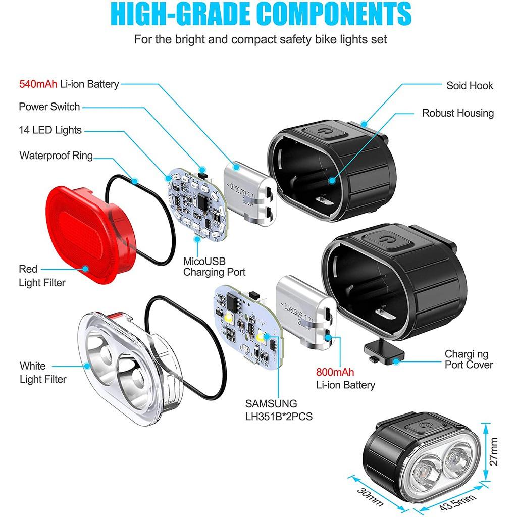 Đèn Pha Led/Đèn Hậu USB Cho Xe Đạp Leo Núi Có Thể Sạc Lại