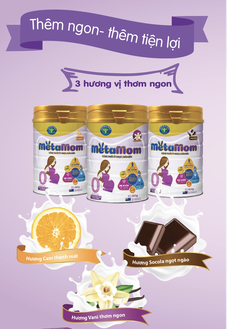 Sữa bột Nutricare MetaMom ít ngọt hỗ trợ giảm béo chăm sóc toàn diện cho mẹ bầu & cho con bú