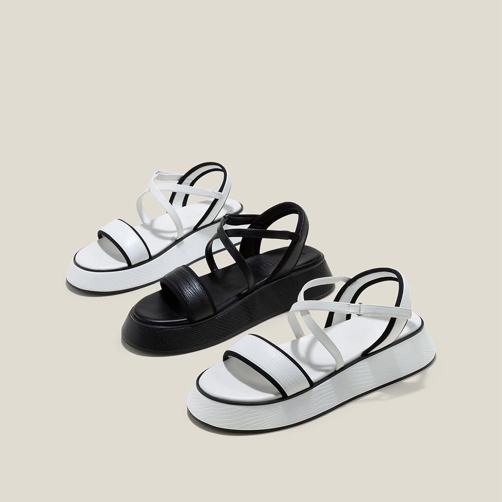 Vascara Giày Sandal Đế Chunky Phối Vân Da Kỳ Đà - SDK 0339