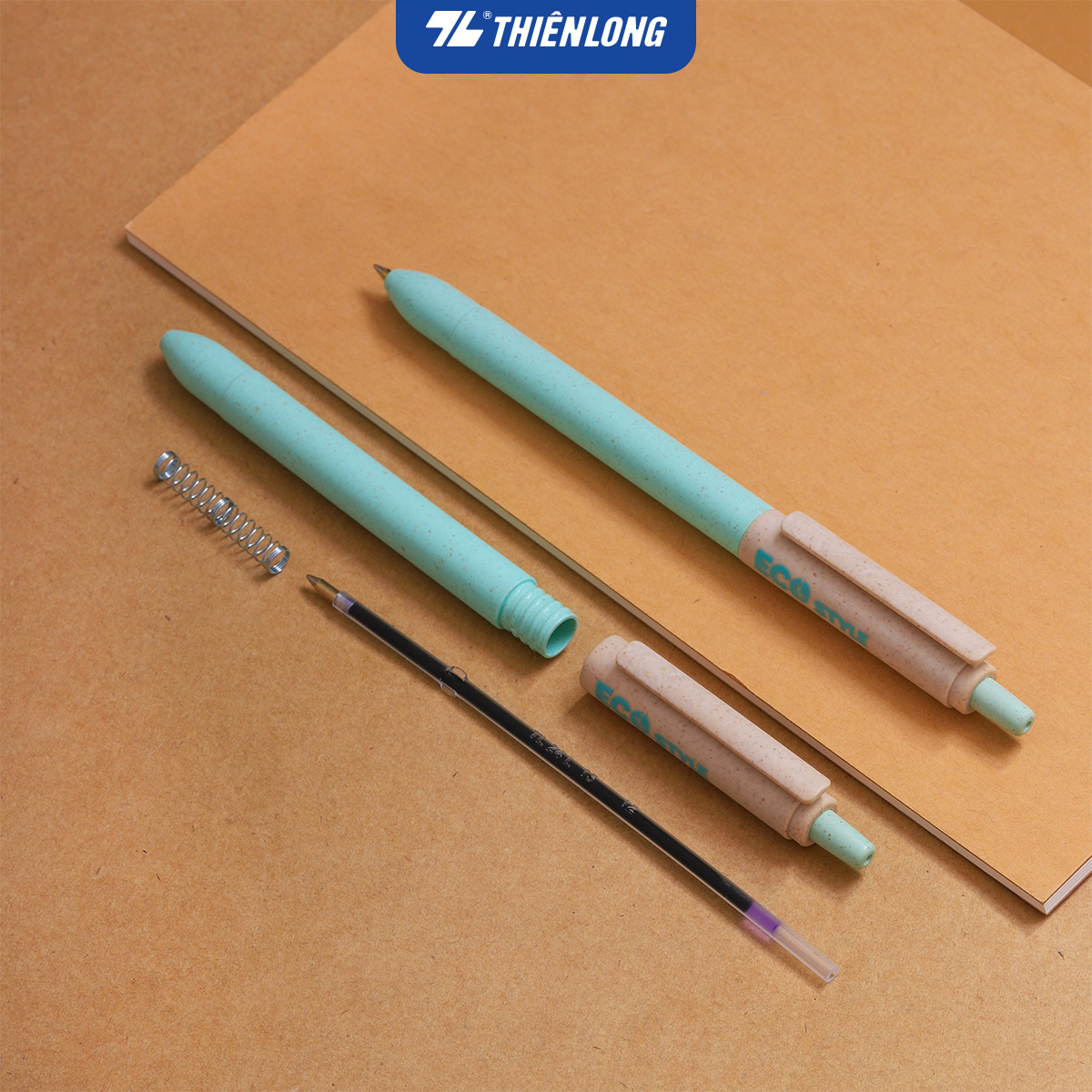 Combo 5/10/20 Bút bi Thiên Long ECO Style TL-063/ECO - Mực Xanh - Chất liệu từ vỏ cám trấu