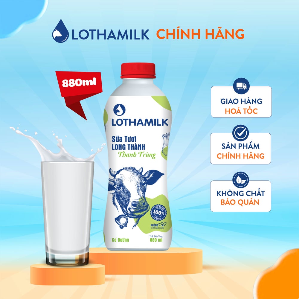 Sữa tươi thanh trùng Lothamilk chai 880ml