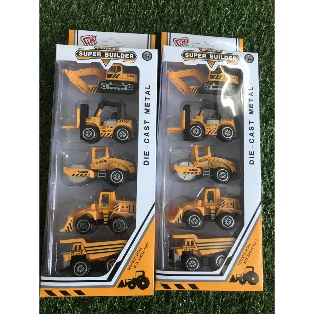 Set 5 Chiếc Xe Đồ Chơi Mini, Bộ 5 Xe Công Trình Super Builder Bằng Hợp Kim Cho Bé Trai