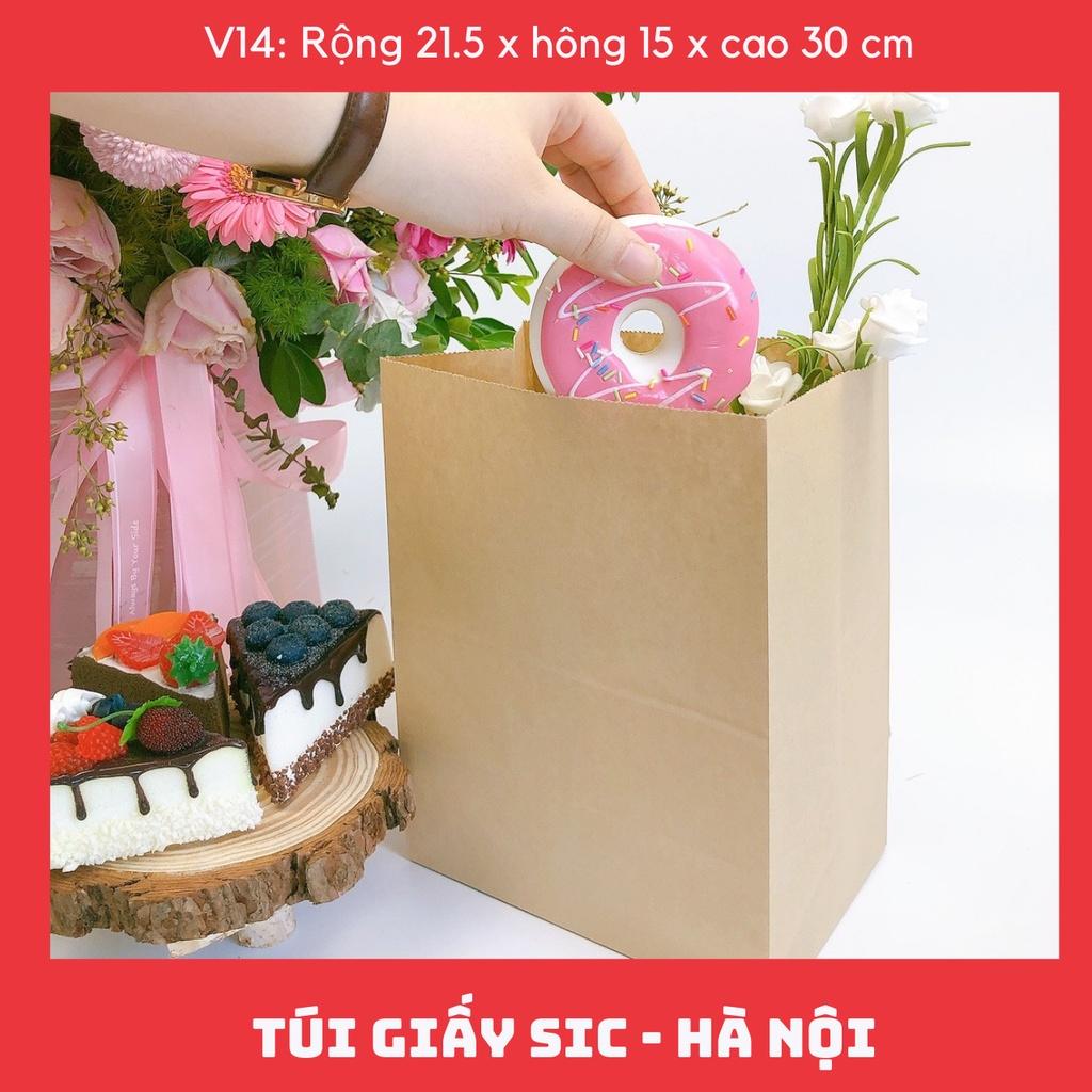 10 CHIẾC TÚI GIẤY KRAFT V14: 21.5x15x30 cm KHÔNG QUAI ( ẢNH THẬT)