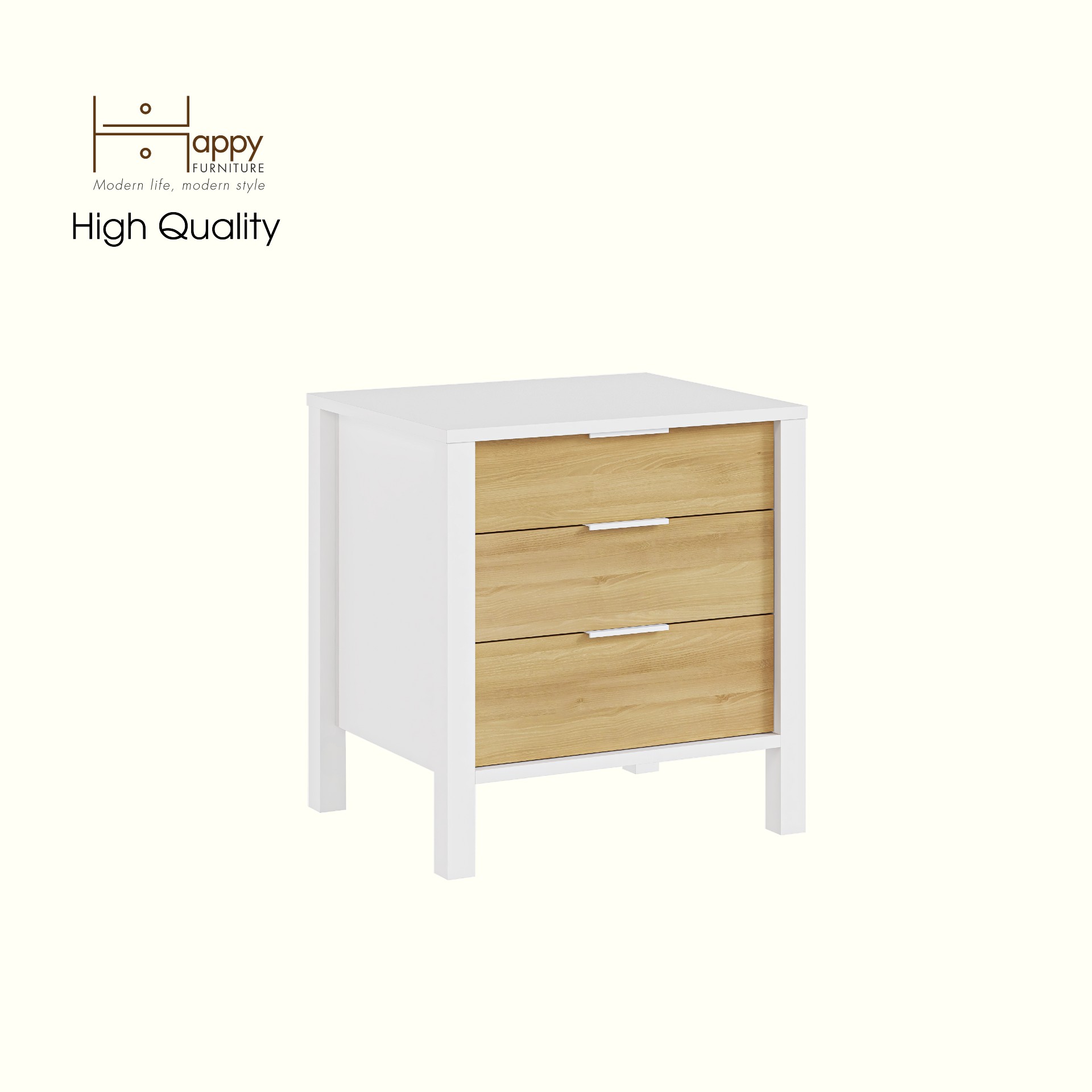 HAPPY FURNITURE , Táp đầu giường 3 ngăn kéo - MOKA , THK_244 , 55cm x 45cm x 58cm DxRxC