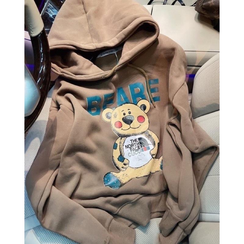 Áo khoác chui đầu hoodie có nón tay phồng in gấu unisex ulzzang nam nữ AN689