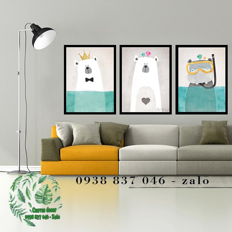 Bộ 3 tranh treo tường canvas Cute animal