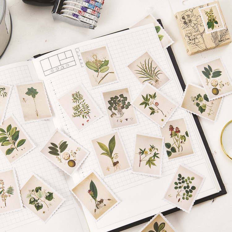 Sticker chủ đề Tem Thực Vật - Hộp 45 miếng dán trang trí sổ tay Bullet Journal - M135