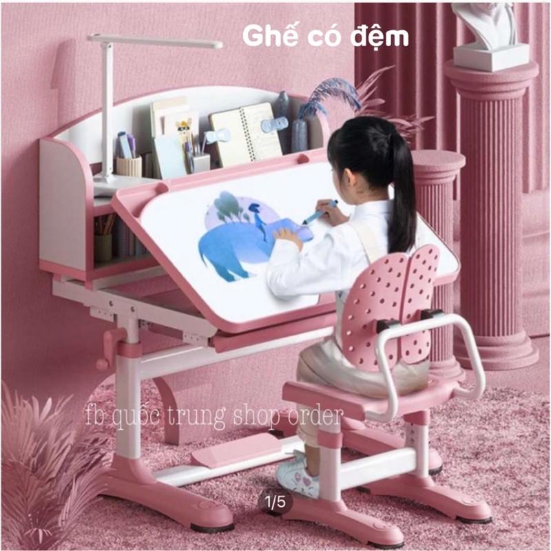 (CÓ ĐỆM +LÓT) Bàn Ghế Học Sinh Chống Gù Có Giá Sách Size 80cm Rộng Rãi (GHẾ CÓ ĐỆM ÊM ÁI)