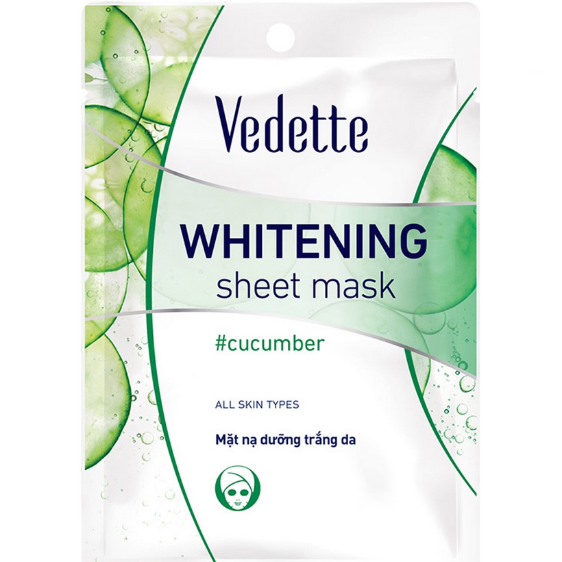 Mặt nạ giấy dưỡng trắng da dưa leo Vedette Whitening Mask Cucumber 22ml