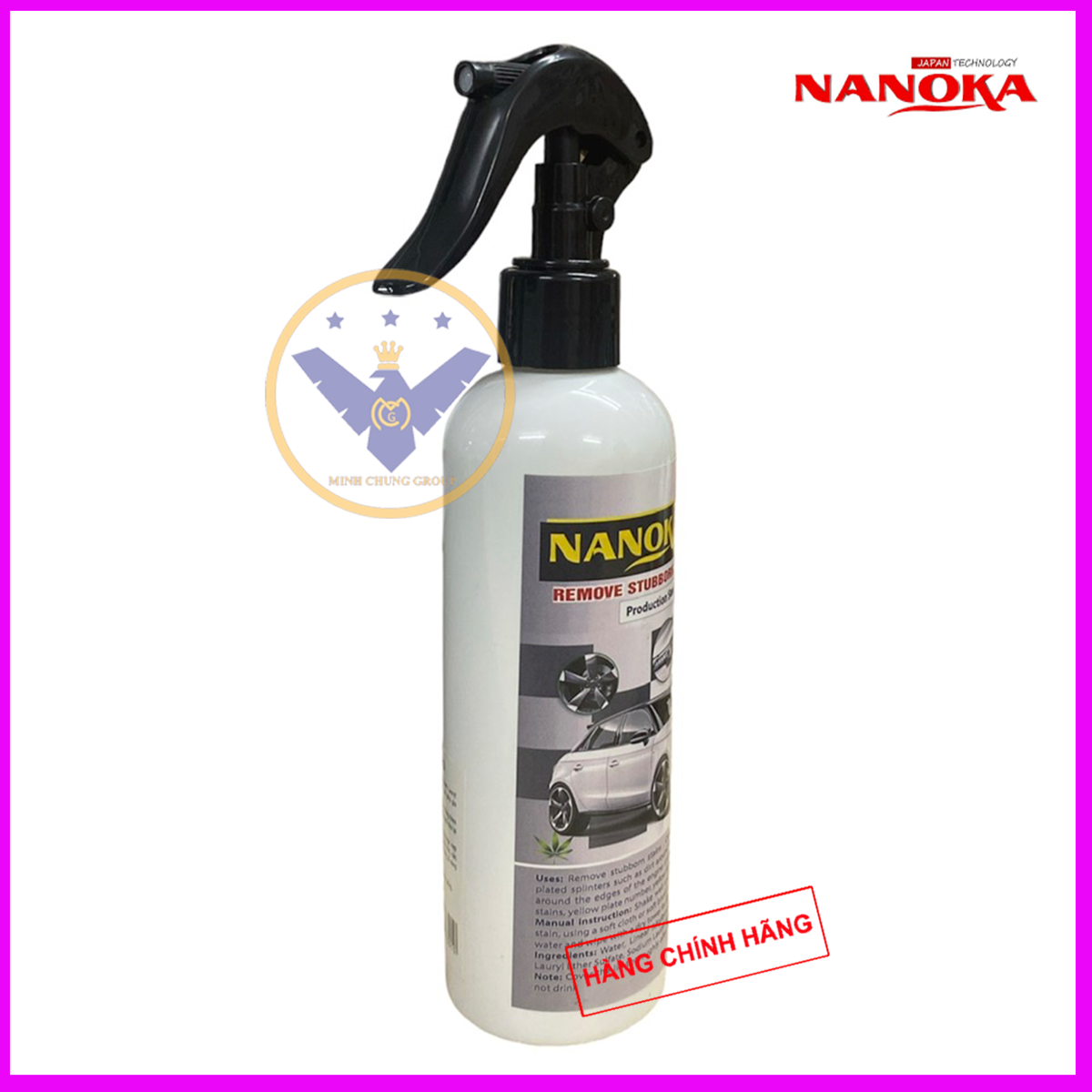 Tẩy ố kính ô tô, ố vàng lazang, logo, nẹp mạ crom Nanoka Clean 250ml