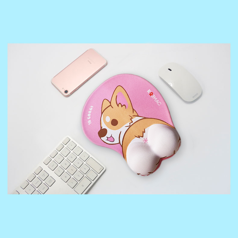 Lót Chuột Có Đệm Tay KOJMAC PKA312 MOUSE PAD SILICONE GAMING 3D ANIME CUTE Mông Cún Corgi Dễ Thương - Hàng Chính Hãng