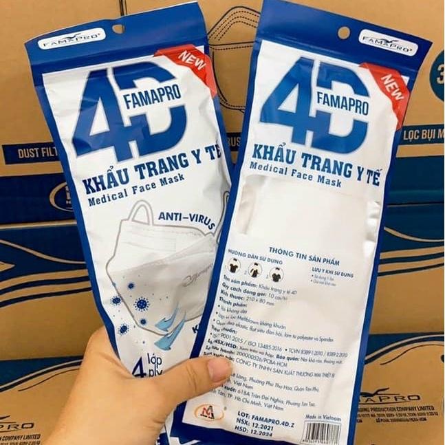 SET 100/50 Khẩu trang y tế 4D FAMAPRO NAM ANH 4 lớp kháng khuẩn 99% lọc bụi mịn chống tia UV thiết kế KF94 HÀN QUỐC