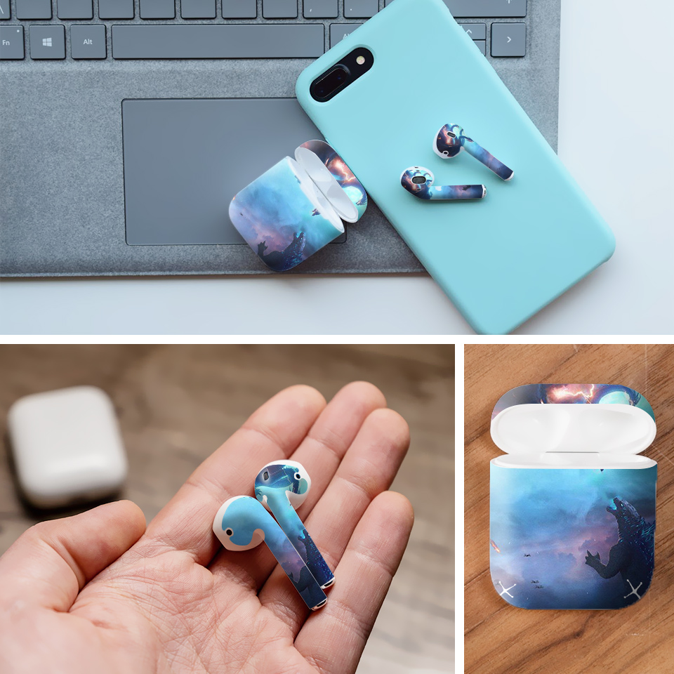 Miếng dán skin chống bẩn cho tai nghe AirPods in hình Godzilla - Godz004 (bản không dây 1 và 2)