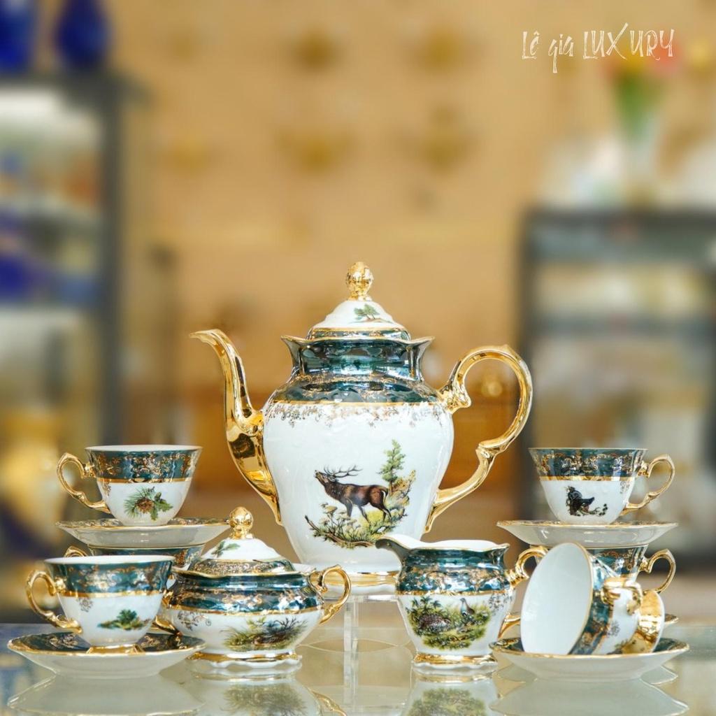 Bộ ấm chén uống trà cao cấp mạ vàng TÂN CỔ ĐIỂN Sang trọng, Gốm Sứ Tiệp Khắc, Ấm chén cao cấp mạ vàng 24K ACTN2