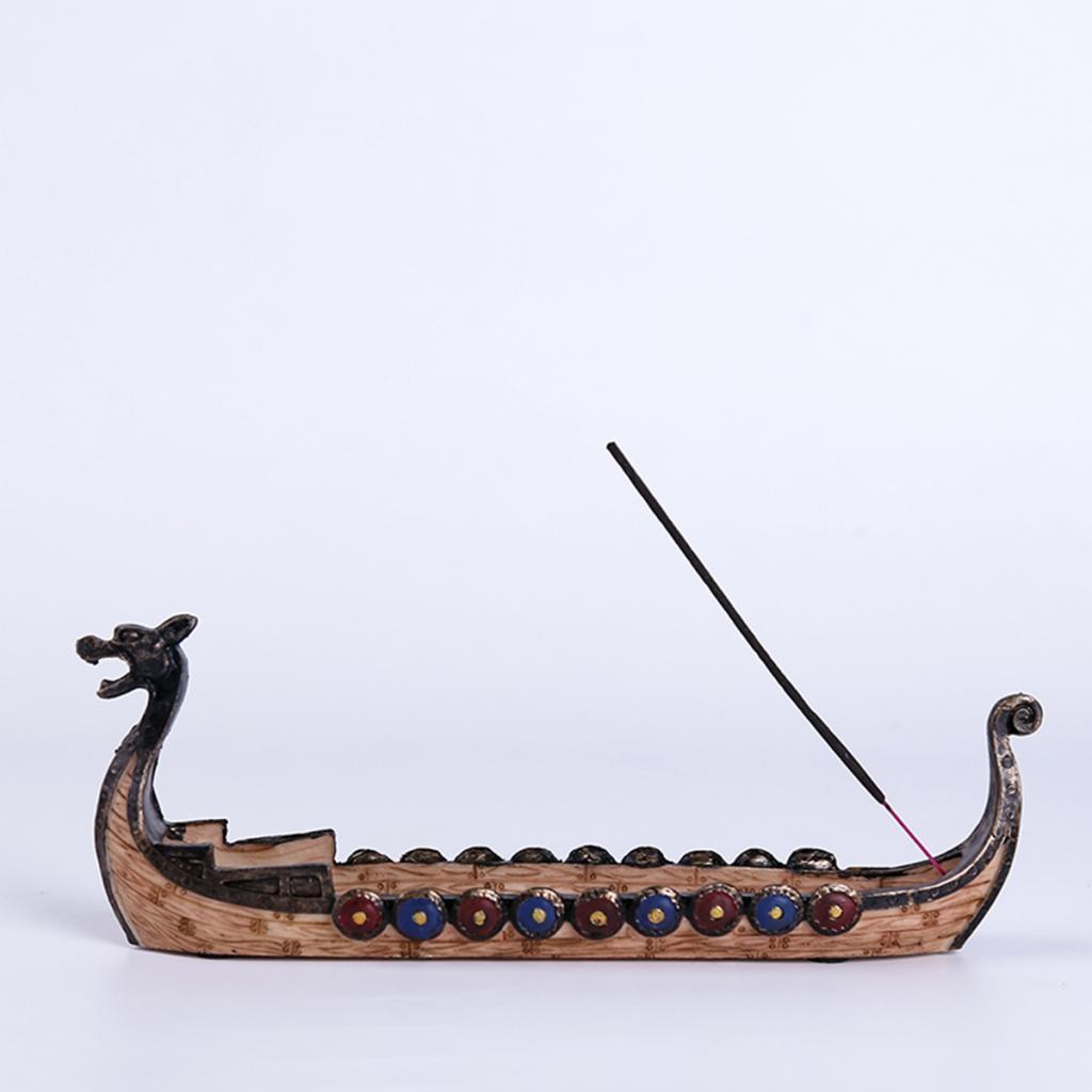 2xDragon on Viking Boat Ornament Incense Censer Resin Incense Stick Holder