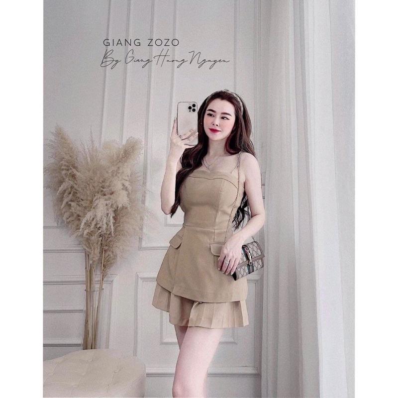 SET ÁO 2 DÂY KEM CÚP NGỰC TÚI HÔNG MIX CHÂN VÁY KEM CỰC XINH