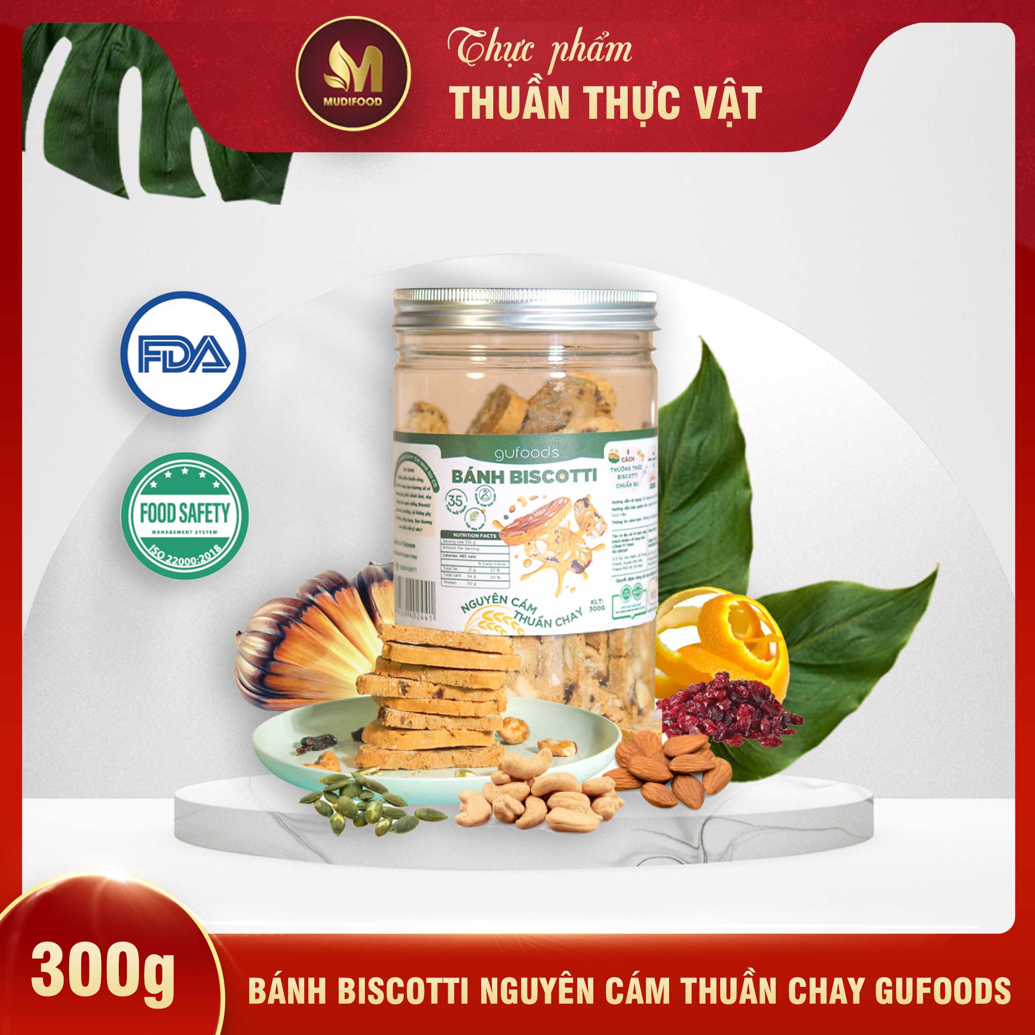 Bánh Biscotti Nguyên Cám Thuần Chay GUfoods 300g - Lành mạnh, Thơm ngon, Phù hợp Ăn kiêng, Eat clean