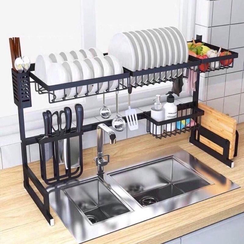 Kệ Để Chén Đĩa Thông Minh Trên Bồn Rửa Bát Sơn Đen Tĩnh Điện Cao Cấp