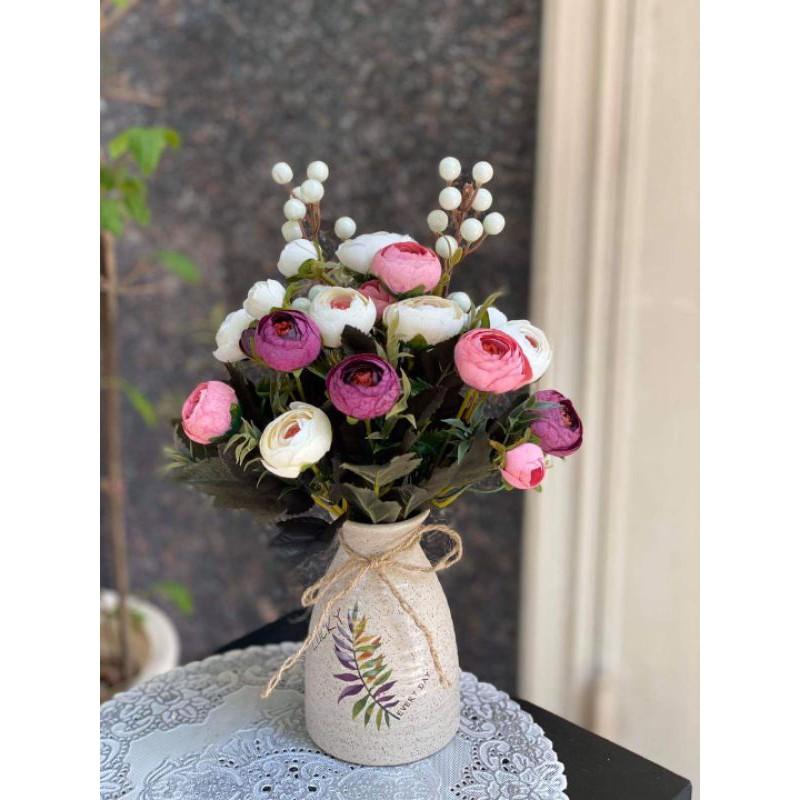 Hoa Trà Lụa Gấm Vân 30cm - Cành hoa giả