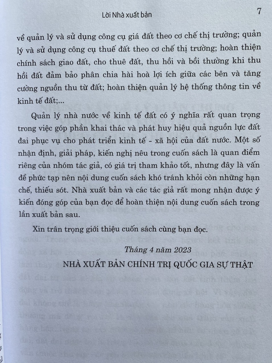 Sách - Quản Lý Nhà Nước Về Kinh Tế Đất Theo Cơ Chế Thị Trường Ở Việt Nam