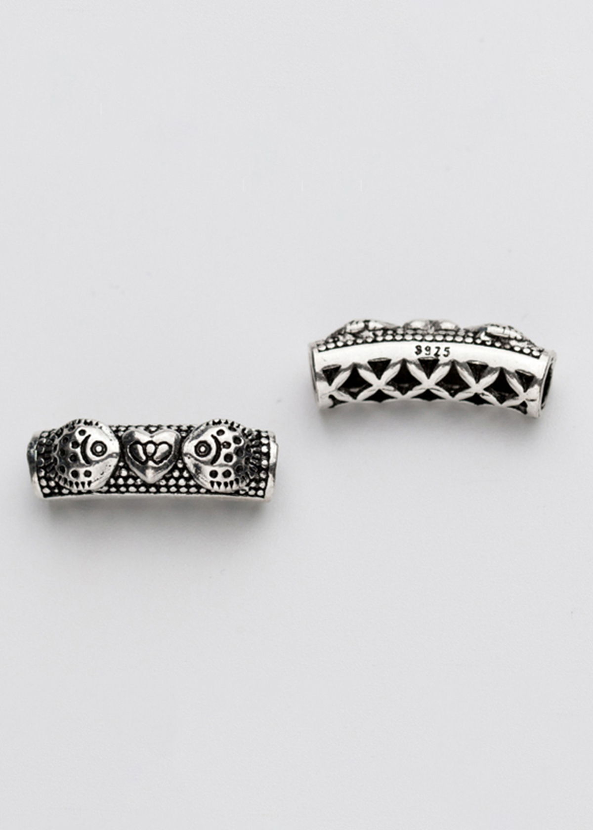 Combo 2 cái charm bạc chặn hạt hình ống họa tiết hoa văn 1 - Ngọc Quý Gemstones