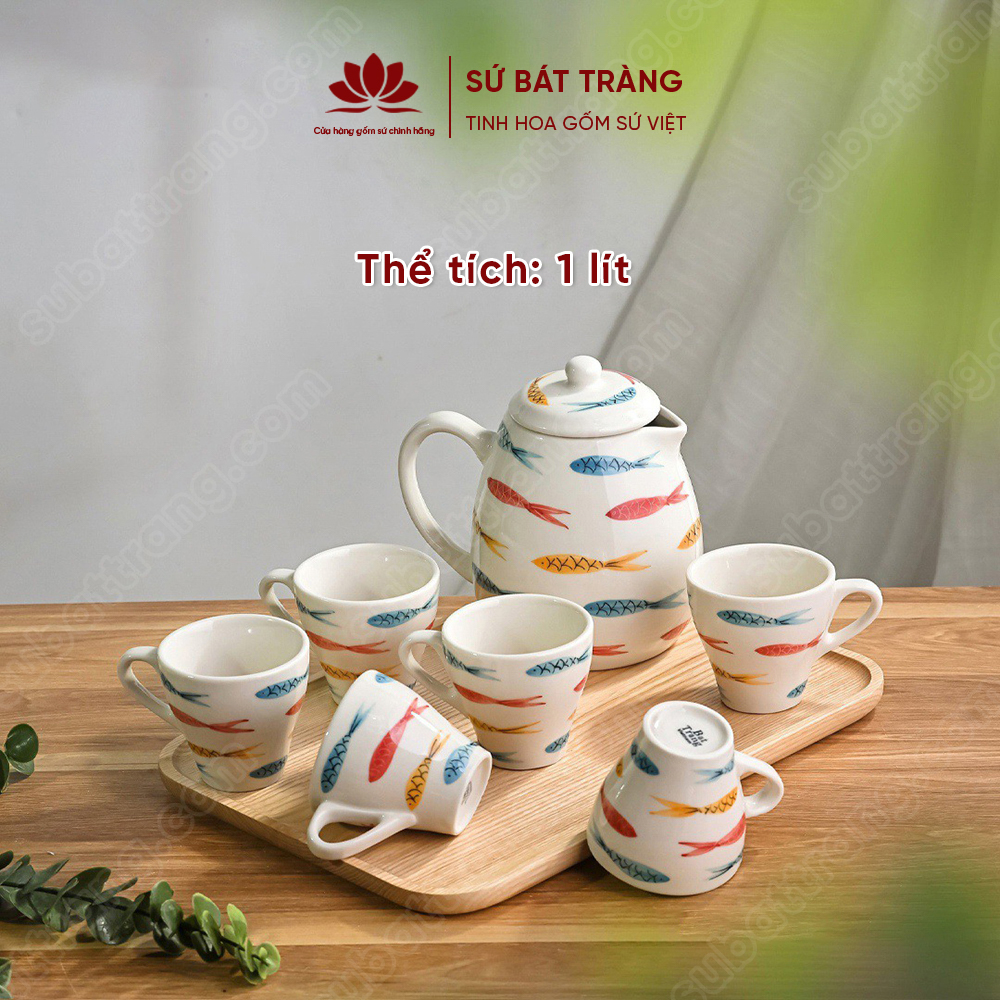 Bộ bình sứ đựng nước vẽ cá đàn