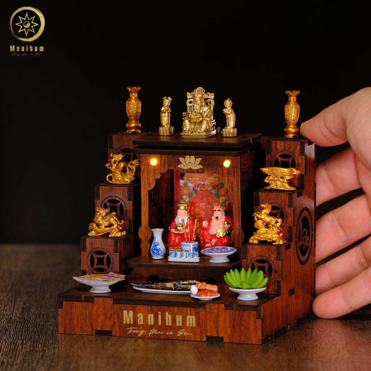 Phụ Kiện Bàn Thờ Bộ Mâm Cúng Tam Vị Cát Tường Manihum - Quà Tặng Phong Thủy May Mắn Chiêu Tài - BTLPK-02