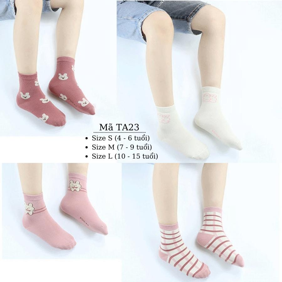 Tất cho bé gái 4 - 12 tuổi màu hồng thun co giãn thoáng khí vớ cổ cao dài cute dễ thương phù hợp trẻ em học sinh nữ TA23