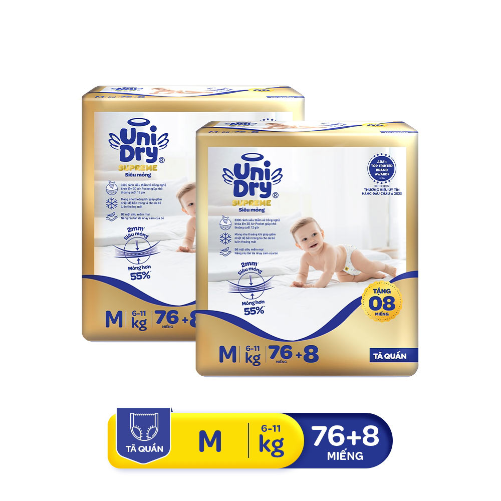 [Mẫu mới] Combo 2 Tã quần Unidry G3X Supreme siêu mỏng size M - 76+8 miếng