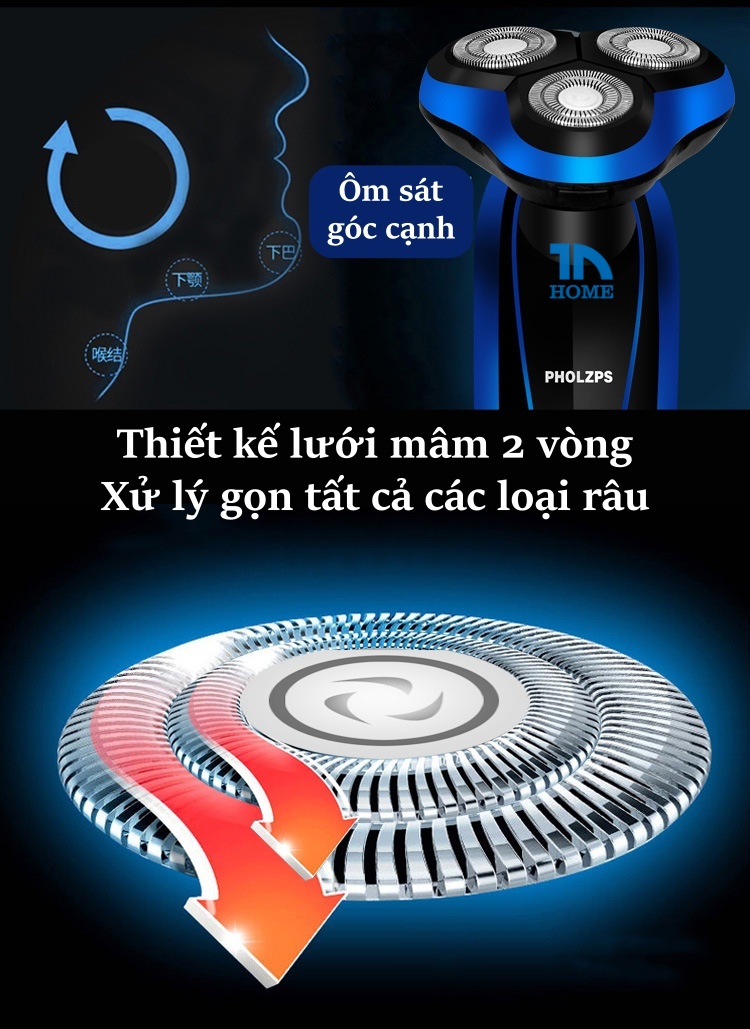 Máy cạo râu rửa mặt 4 chức năng công suất cao lưỡi mài tự động chống nước toàn thân PHOLZPS RQ1280