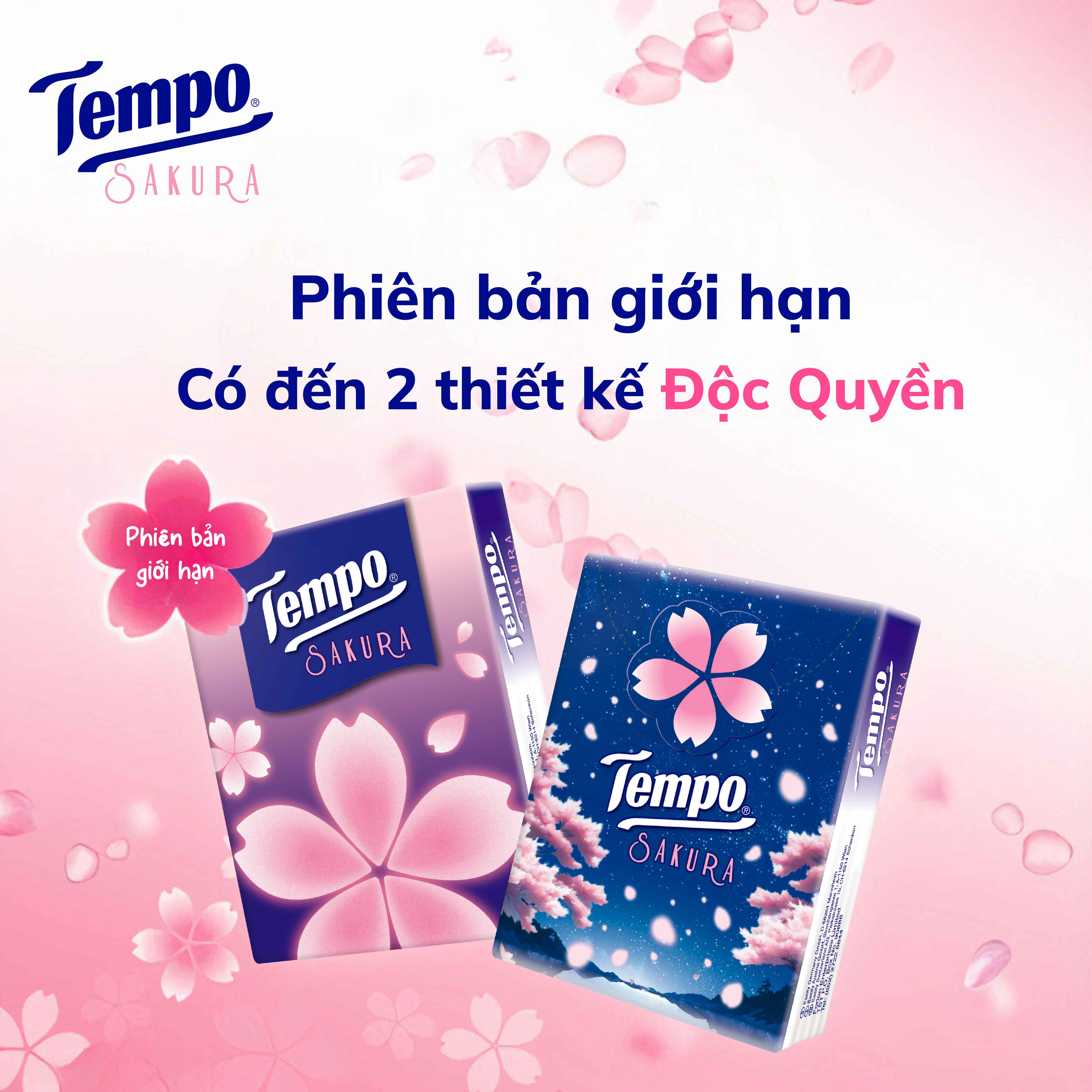 [LỐC 18 GÓI] Khăn Giấy Bỏ Túi Cao Cấp Tempo Petit Hương Sakura- 4 Lớp Bền Dai, Được Kiểm Nghiệm Da Liễu -Thương Hiệu Đức