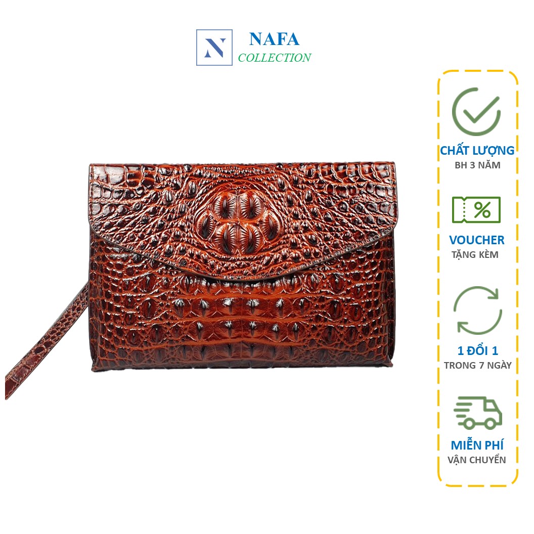 Clutch cầm tay, ví cầm tay nam da bò vân cá sấu NAFA CL142 cao cấp, sang trọng