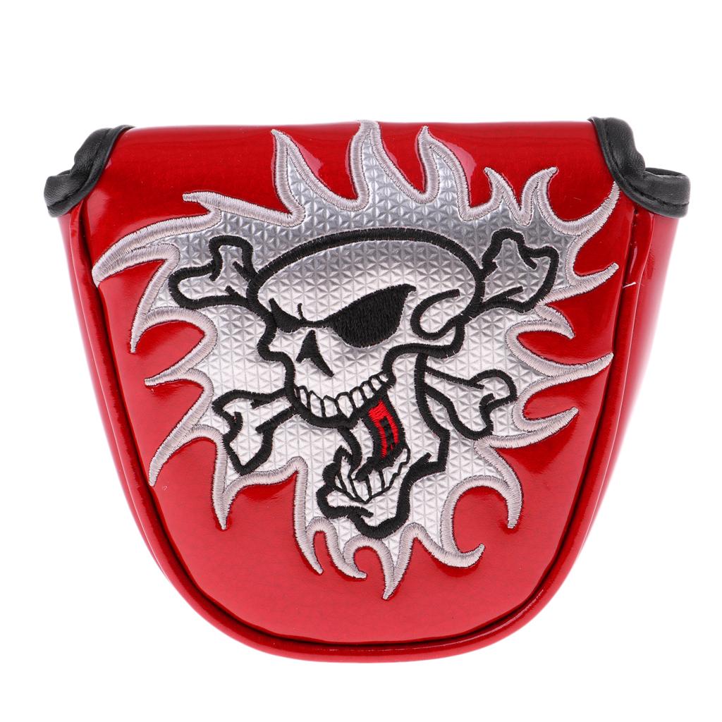 2Pcs Lightweight Golf Mallet Putter Cover, Skull Half-Mallet Headcover with Magnetic Closure - Red and Blue Color
