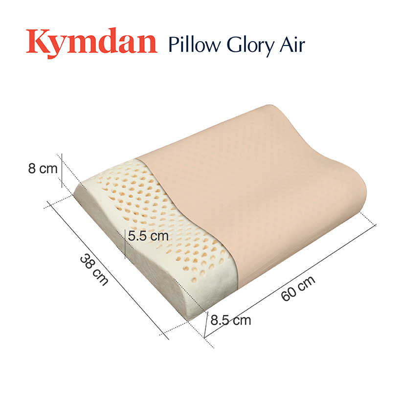 Gối cao su thiên nhiên Kymdan Pillow Glory Air 60 x 38 x 8,5 - 5,5 - 8 cm