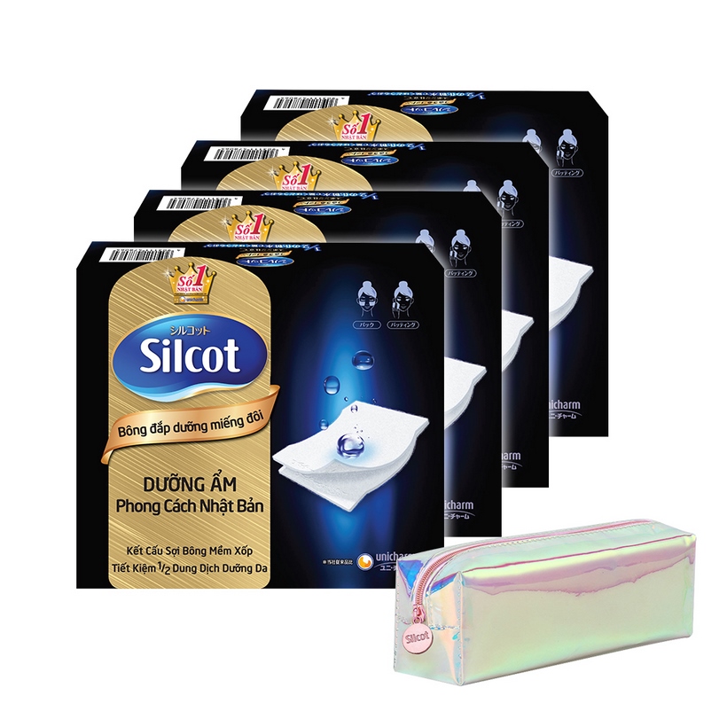 [Tặng Ví Hologram Silcot] Bộ 4 Hộp Silcot Bông Đắp Dưỡng Miếng Đôi (40 Miếng/Hộp)