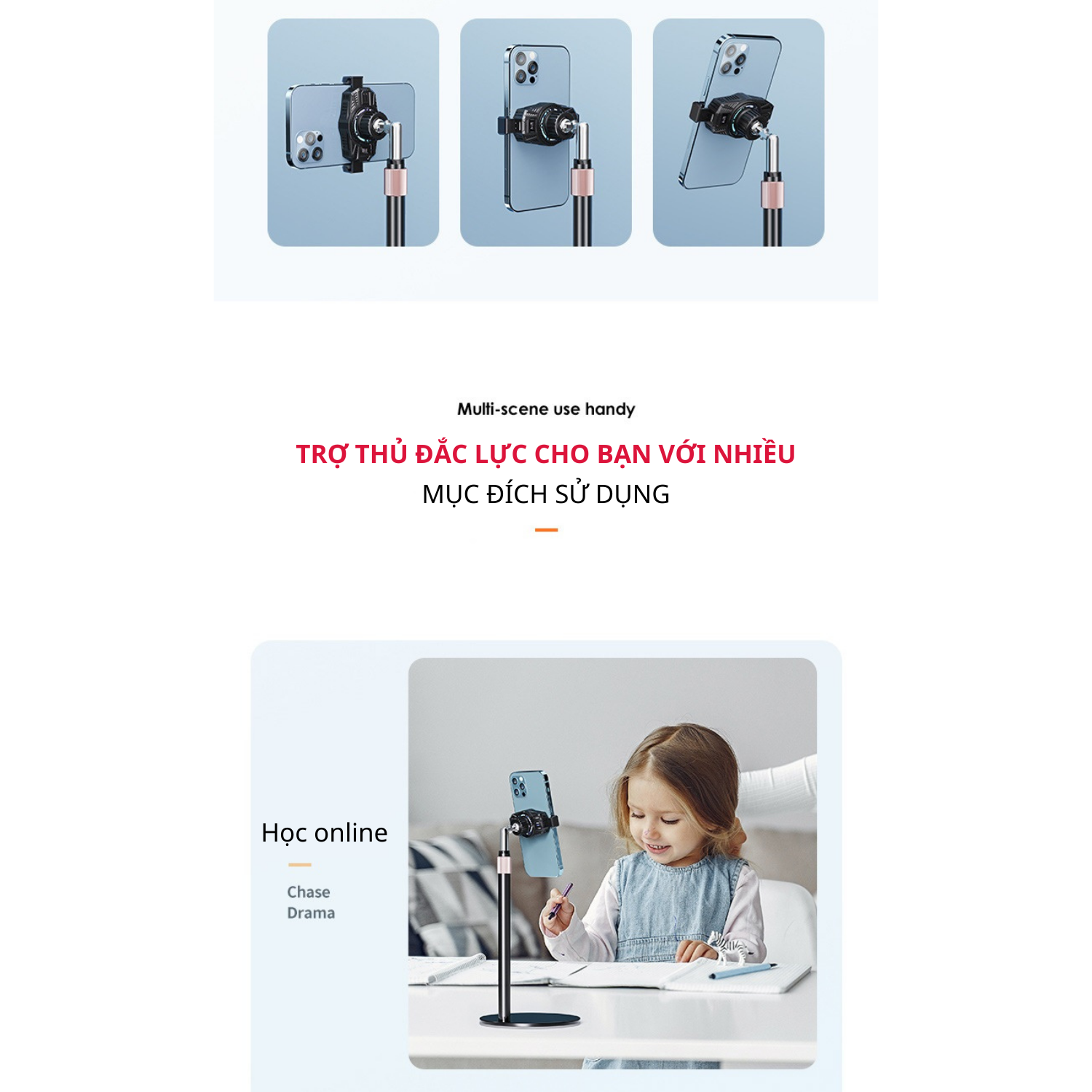 Giá Đỡ Điện Thoại Livestream Chất Liệu Hợp Kim Nhôm Cao Cấp Tích Hợp Quạt Gió LED RGB. Hàng Chính Hãng Tamayoko