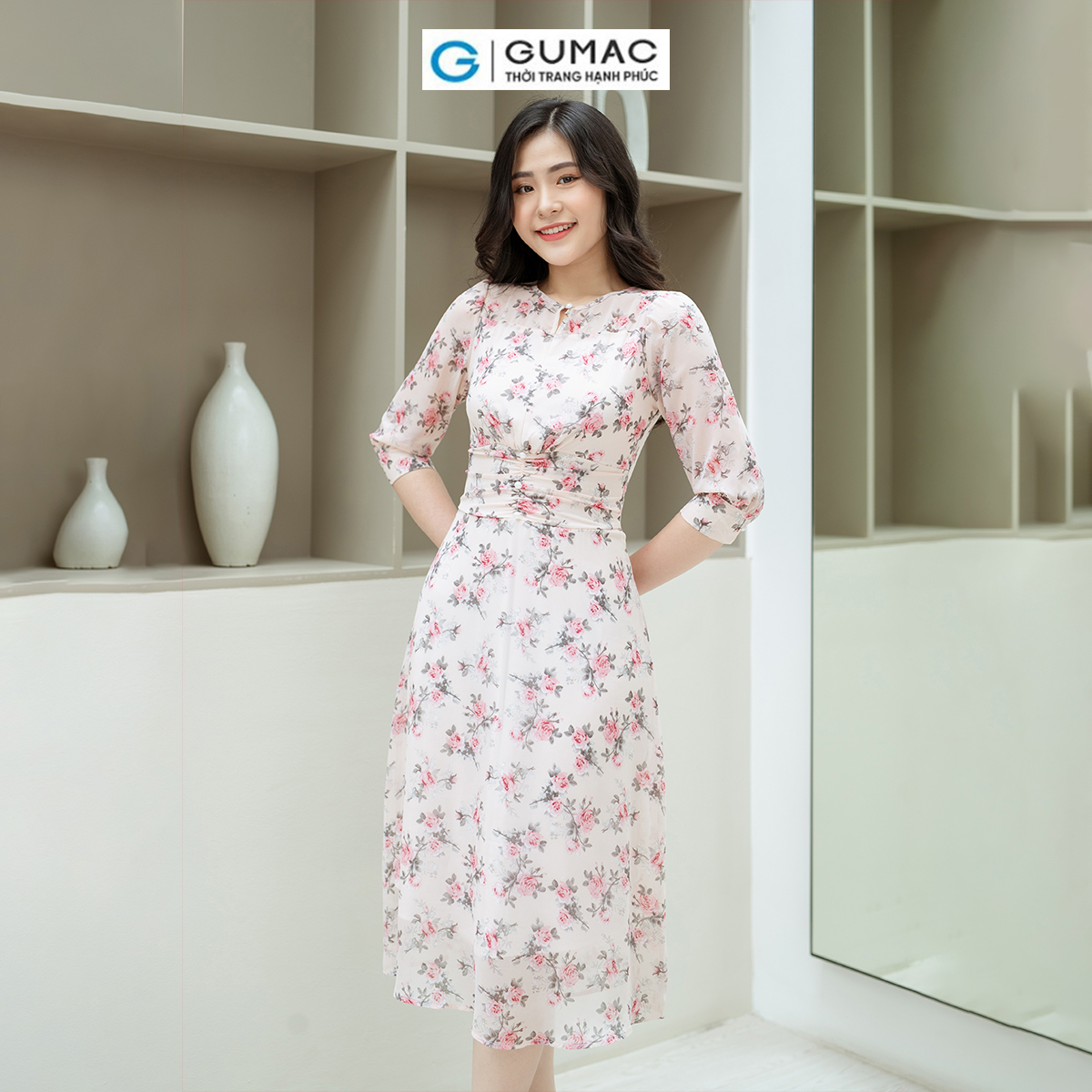 Đầm xếp nhún eo GUMAC LDD0803