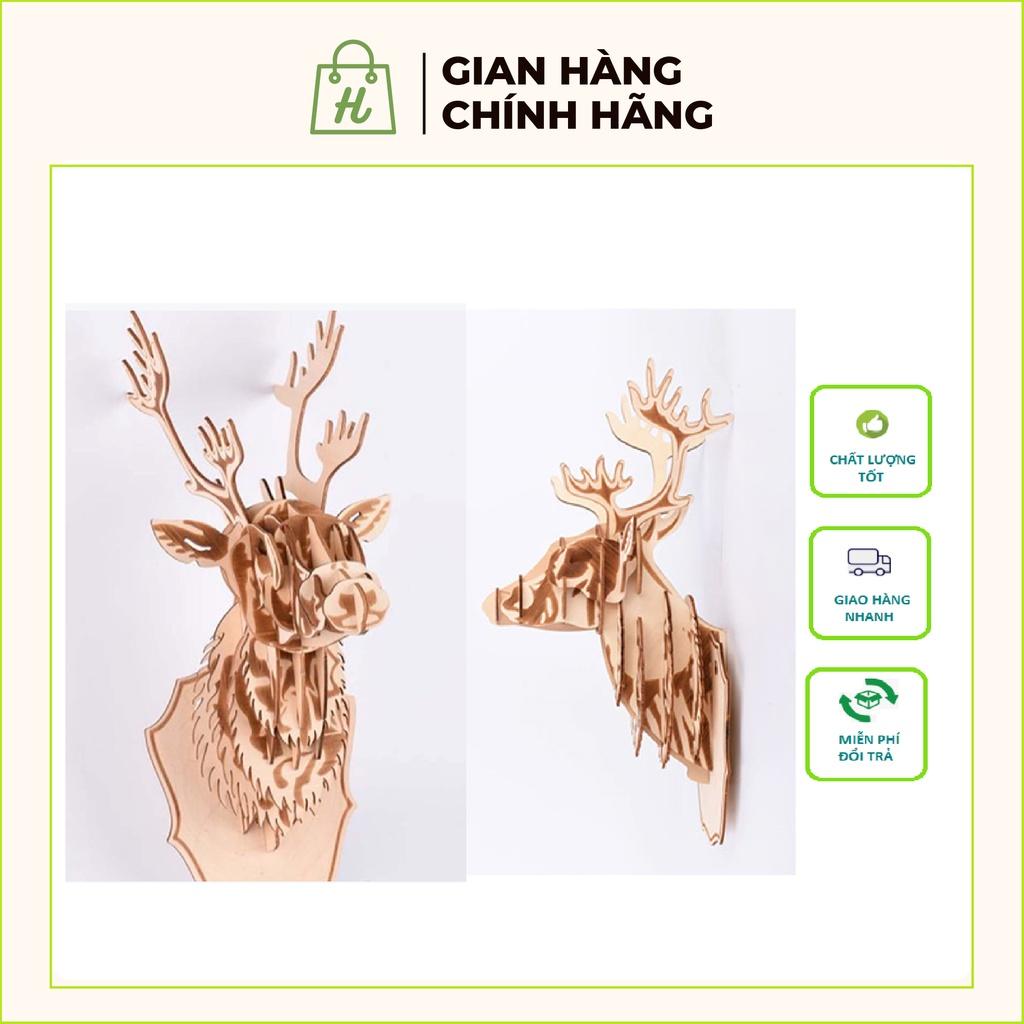 Mô hình lắp ráp đầu hươu 3D trang trí treo tường bằng gỗ Lắp ráp mô hình trang trí treo tường