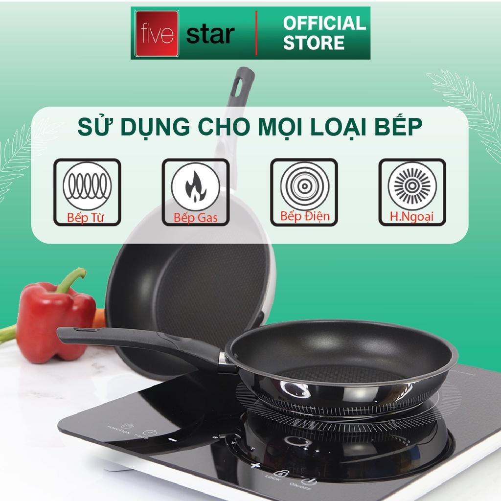 Bộ nồi chảo 3 đáy inox 403 Fivestar 5 món nắp kính tặng 5 muỗng ăn