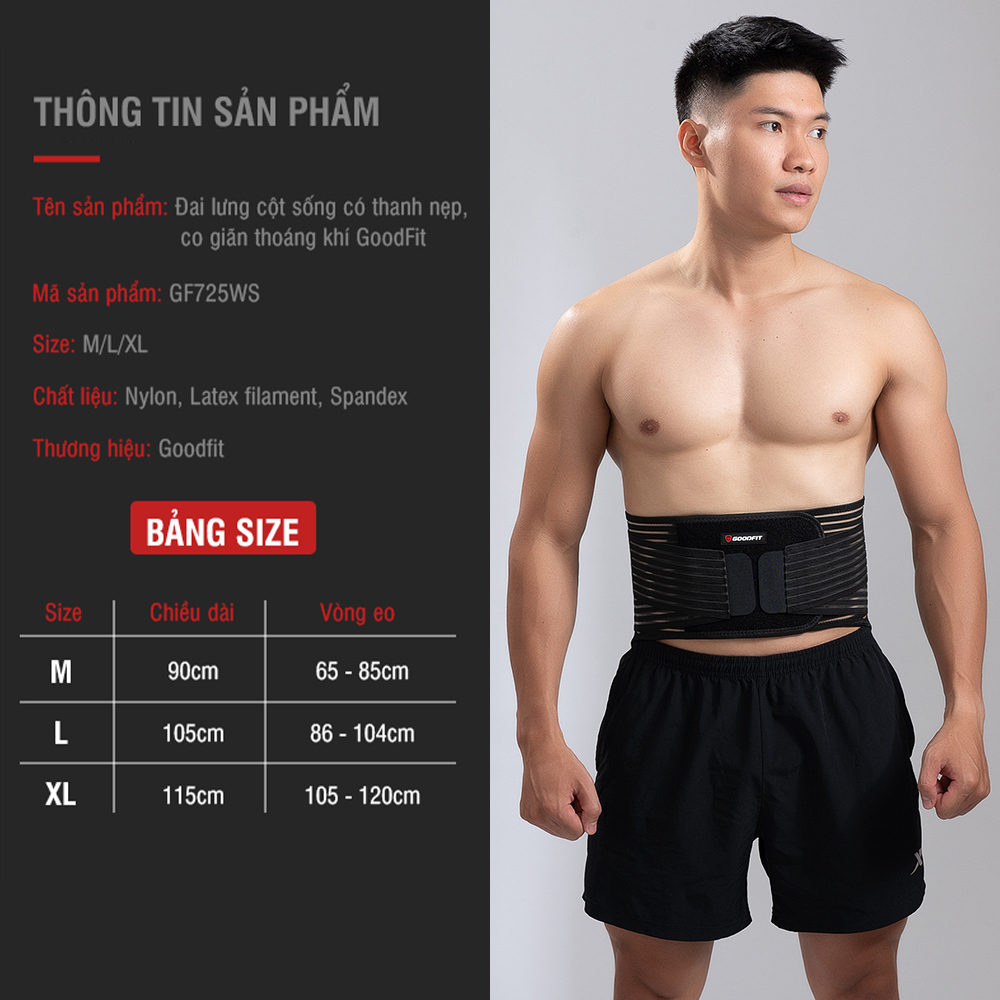 Đai lưng cột sống thoáng khí, có thanh nẹp GoodFit GF725WS đai cột sống giảm chấn thương lưng, cột sống