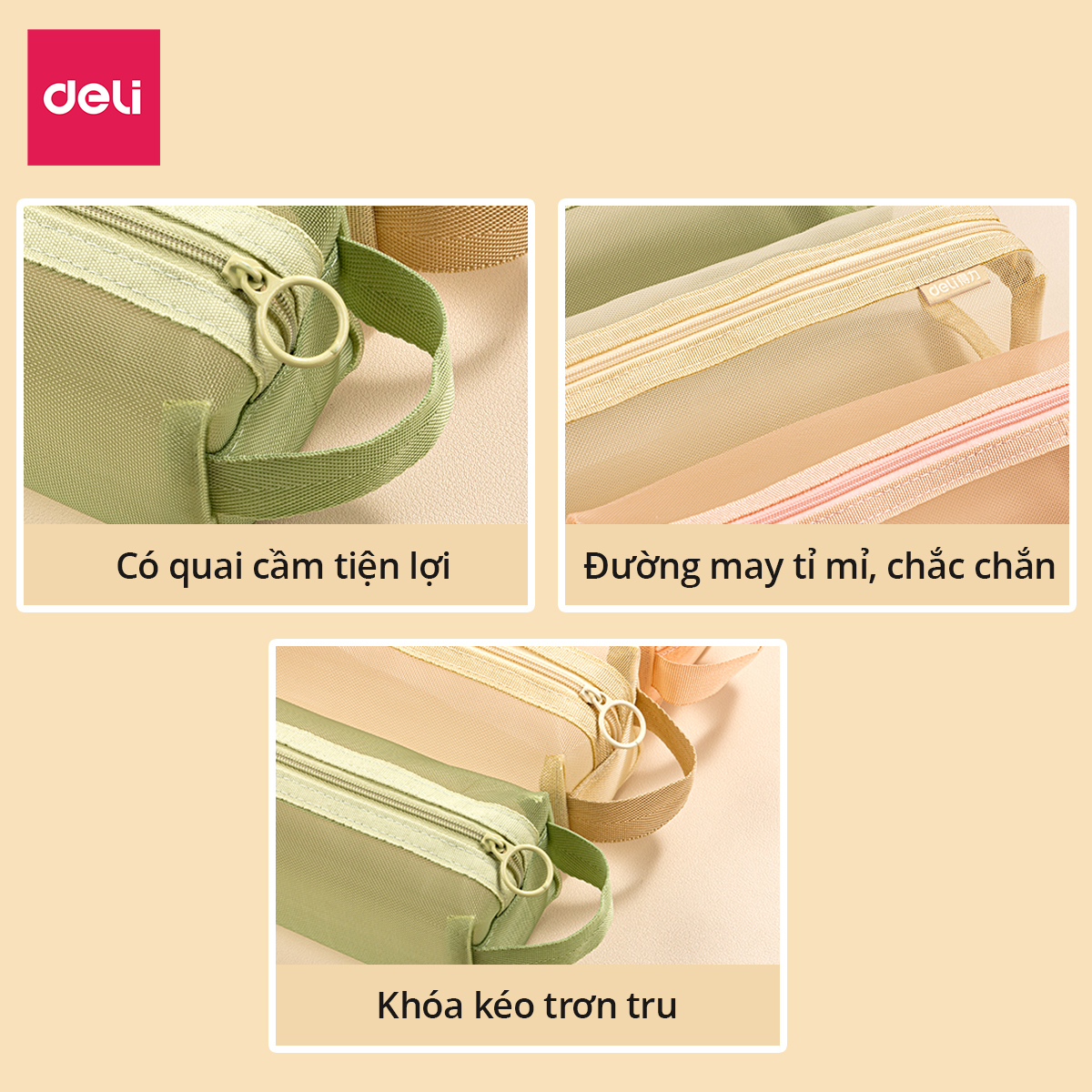 Túi Bút Đa Năng Bóp Viết Lưới Trong Suốt Deli - Màu Pastel Nhẹ Nhàng Sức Chứa Lớn Túi Mỹ Phẩm Du Lịch Học Sinh Văn Phòng