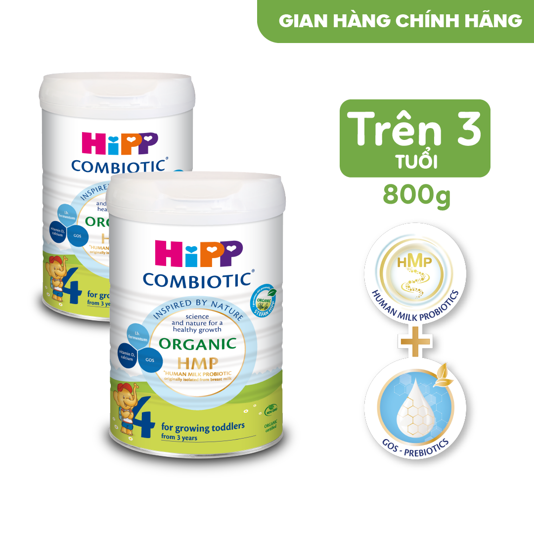 Combo 2 lon Sữa bột công thức HiPP 4 Organic Combiotic 800g (dành cho trẻ từ 3 tuổi)