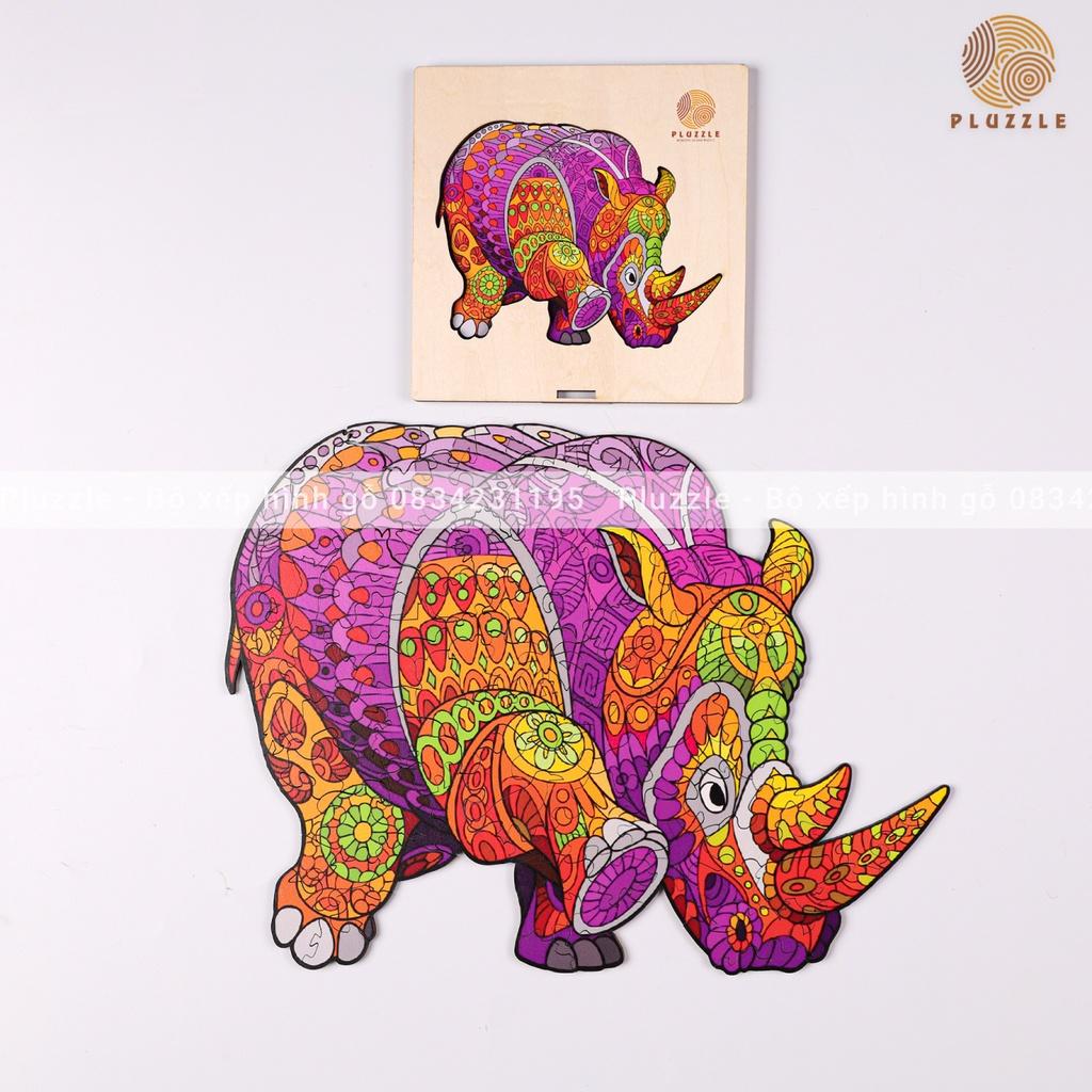 PLUZZLE Bộ xếp hình gỗ thông minh puzzle đồ chơi ghép hình - Tê giác - PZ252