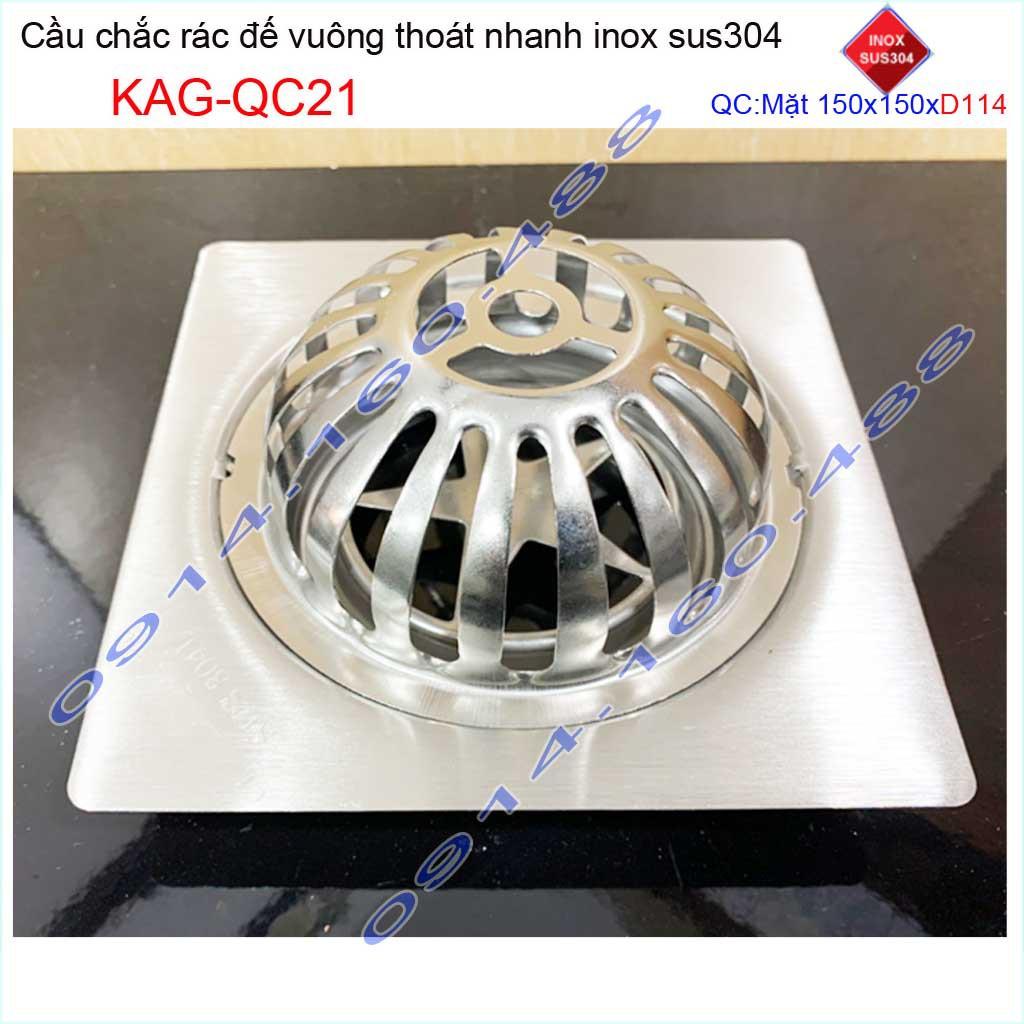 Cầu chắn rác đế vuông 15x15cm D114 KAG-QC21, Phễu thoát nước sân thượng SUS304 ống 11.4cm thoát nhanh chắn rác tốt