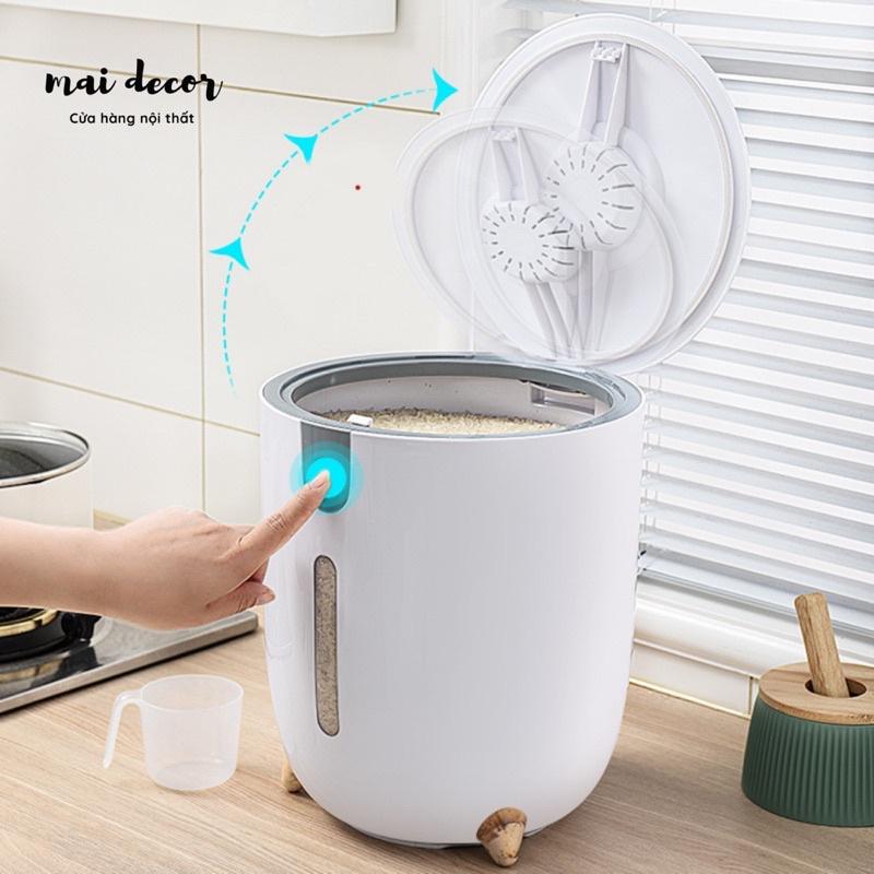 Thùng Đựng Gạo Hiện Đại, Dung Tích 5kg, 10kg Có Chân Trụ Và Dụng Cụ Cân Đo Đi Kèm