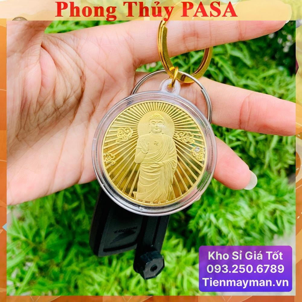 Móc treo balo túi xách Đồng xu hình Phật A Di Đà Phong thủy tài lộc may mắn, mẫu Đứng, Tiền lì xì tết 2023 , NELI
