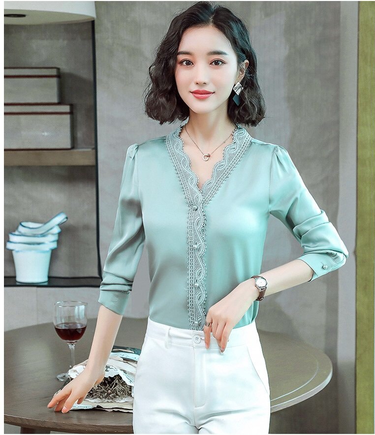 Áo sơ mi cổ bẻ phối ren duyên dáng NT6376