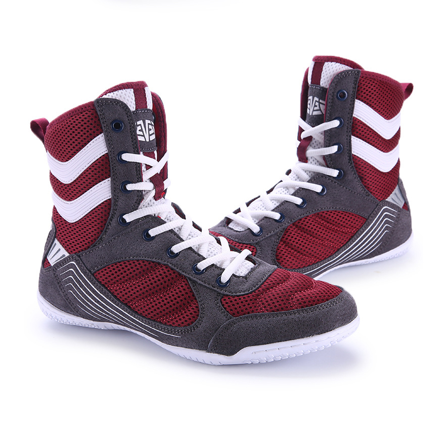 Giày boxing Mingsibo High Top Professional - Maroon/Grey