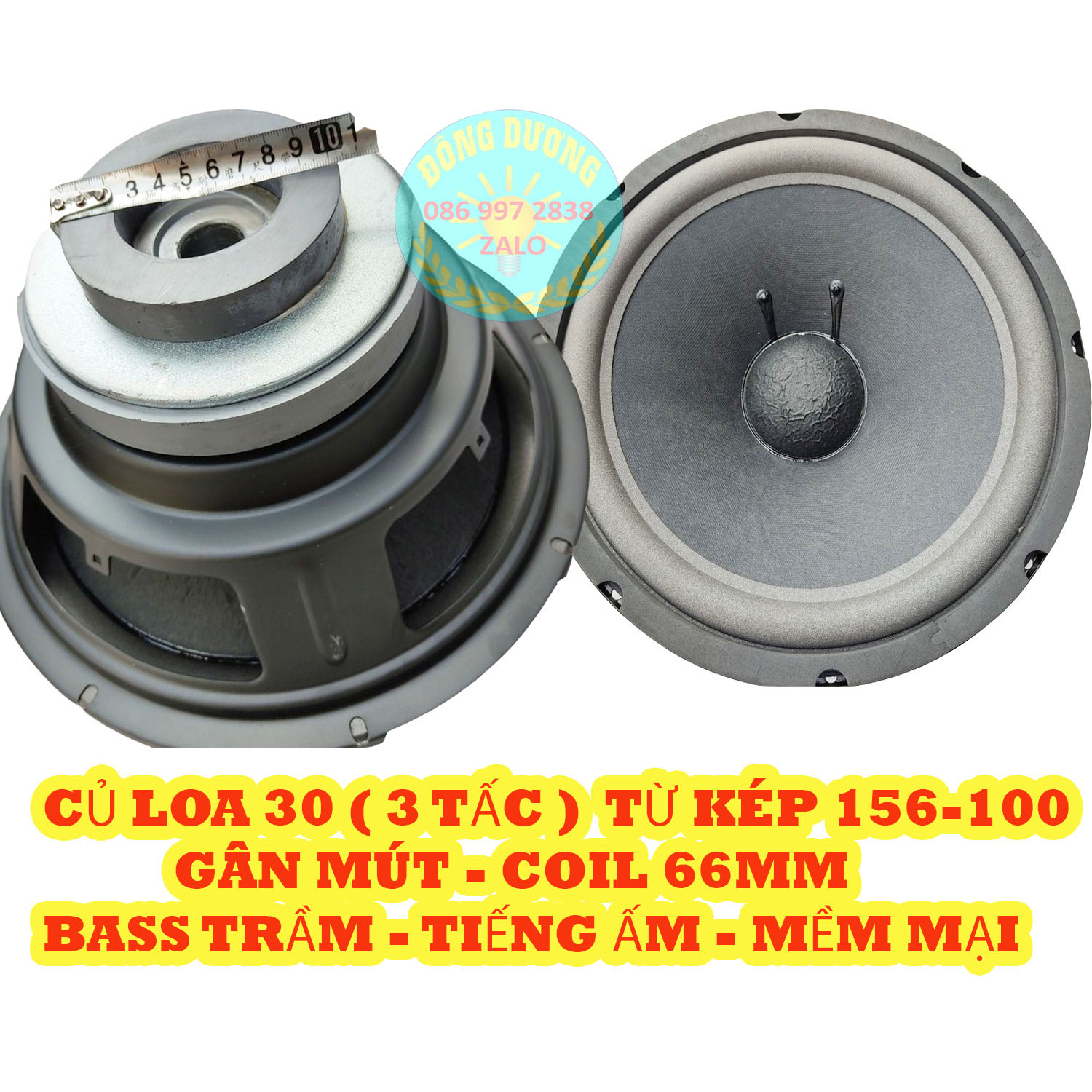 CỦ LOA BASS 30 TỪ KÉP 156 - 100 GÂN MÚT COIL 66MM - LẮP HOẶC THAY THẾ THÙNG NẰM