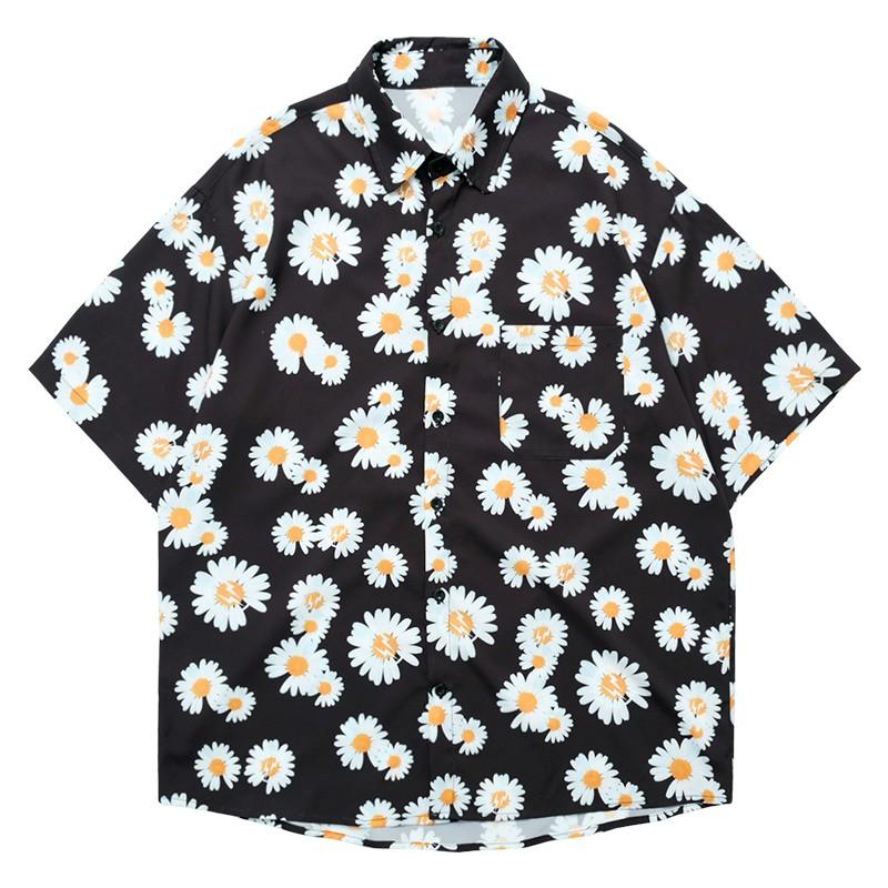 Áo sơ mi ngắn tay in họa tiết hoa cúc phong cách Hàn Quốc dành cho nam